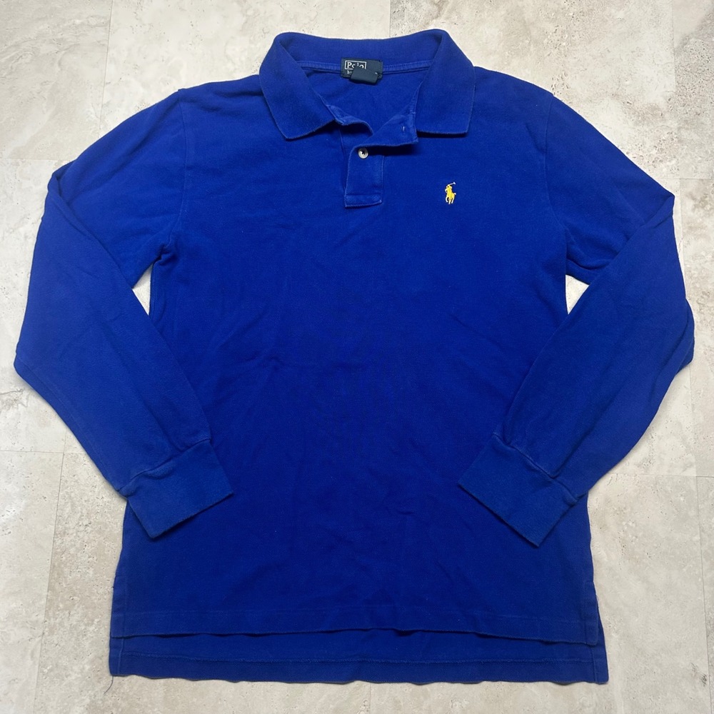 Polo Ralph Lauren Long Sleeve Polo Shirt Blue Boys Large 14-16 Cotton Pique Pony